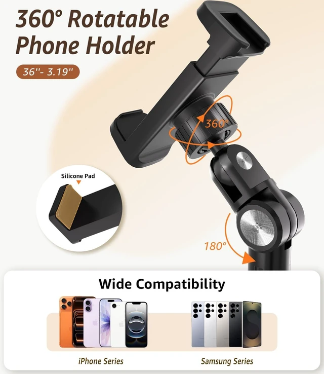 Alt view image 4 of 7 - Phone Floor Stand, Overhead Phone Mount with Extendable Horizontal Arm & Remote, 360° Rotatable Extension Arm, Adjustable Tripod Stand for iPhone17, Video Recording, Photography, Live Streaming