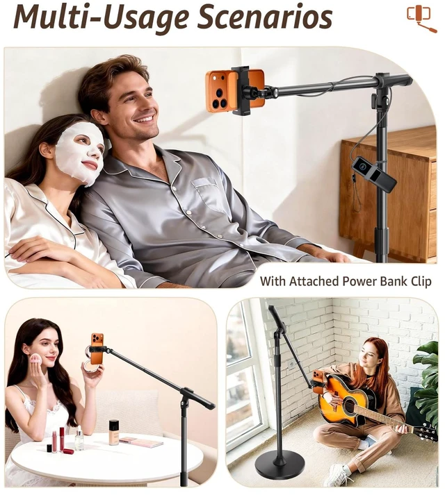 Alt view image 7 of 7 - Phone Floor Stand, Overhead Phone Mount with Extendable Horizontal Arm & Remote, 360° Rotatable Extension Arm, Adjustable Tripod Stand for iPhone17, Video Recording, Photography, Live Streaming