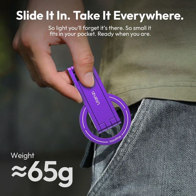 Alt view image 2 of 7 - MA60 Phone Tripod for Magsafe, Aluminium Mini Phone Stand Purple | Pocket Size Cell Phone Stand, Foldable Selfie Stick for iPhone, Strong Magnet Quick Mount for iPhone 16 15 14 13 12