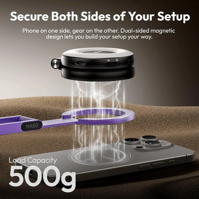 Alt view image 5 of 7 - MA60 Phone Tripod for Magsafe, Aluminium Mini Phone Stand Purple | Pocket Size Cell Phone Stand, Foldable Selfie Stick for iPhone, Strong Magnet Quick Mount for iPhone 16 15 14 13 12