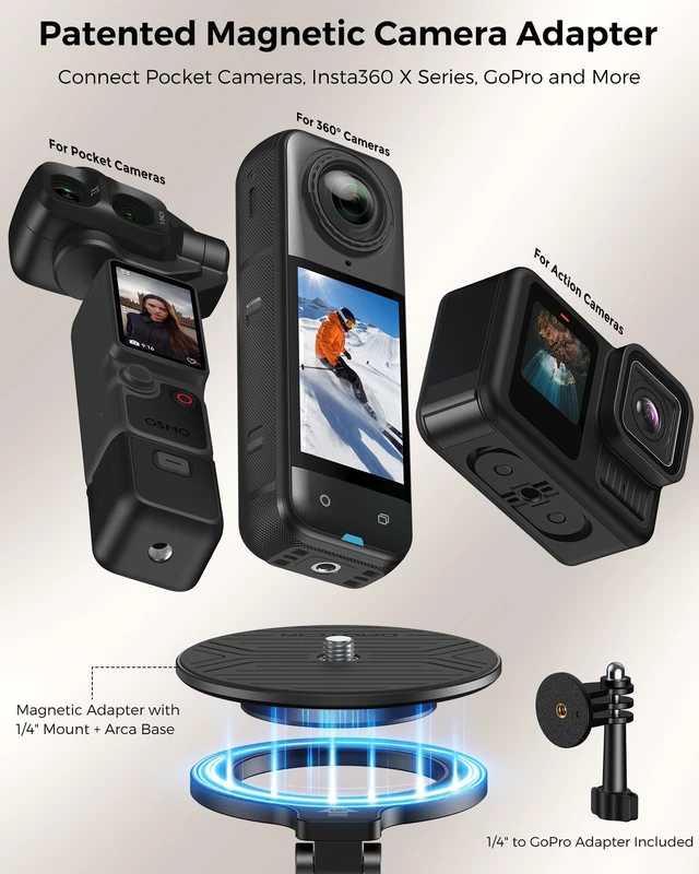 Alt view image 3 of 7 - TP02-Ultra Multi-Device Camera & Phone Mount with 1/4" Adapter Black | Built-In 1/4" & Arca Base, Clamp, Magnetic & Tripod Setups for iPhone, Pocket/Action Cameras, Overhead & Low-Angle Filming