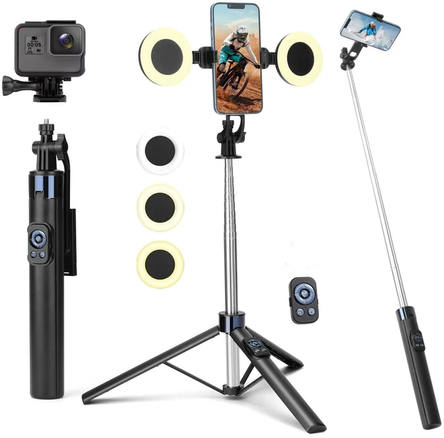 Main image of 70 Phone Tripod & Selfie Stick with Light, Metal Tripod Holder with Wireless Remote,Portable Travel Selfie Stick Tripod for iPhone/Android and Gopro