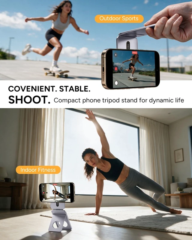 Alt view image 6 of 7 - Phone Stand, Portable Travel Phone Tripod Stand, Ultra-Thin 0.23" | Aluminum Alloy | Pocket Size | Flexible 20x Magnet Phone Stand | Fits MagSafe Charger | For Content Creators | Women Men Gift
