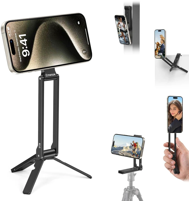 Main image of ST28 360° Rotation Magnetic Phone Tripod Stand for iPhone 18 Pro | 5-in-1 Aluminum Mount with Magnetic Base, Hook, 1/4" Screw Hole, Foldable Compact Gift for Content Creator Travel Video Calls