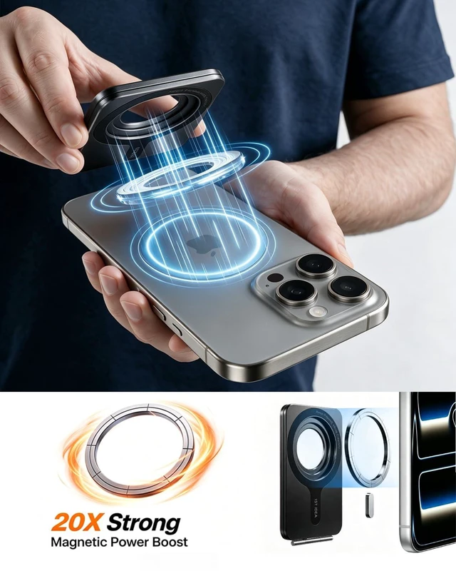 Alt view image 7 of 7 - hone Stand, Portable Travel Phone Tripod Stand, Ultra-Thin 0.23" | Aluminum Alloy | Pocket Size | Flexible 20x Magnet Phone Stand | Fits MagSafe Charger | For Content Creators | Women Men Gift