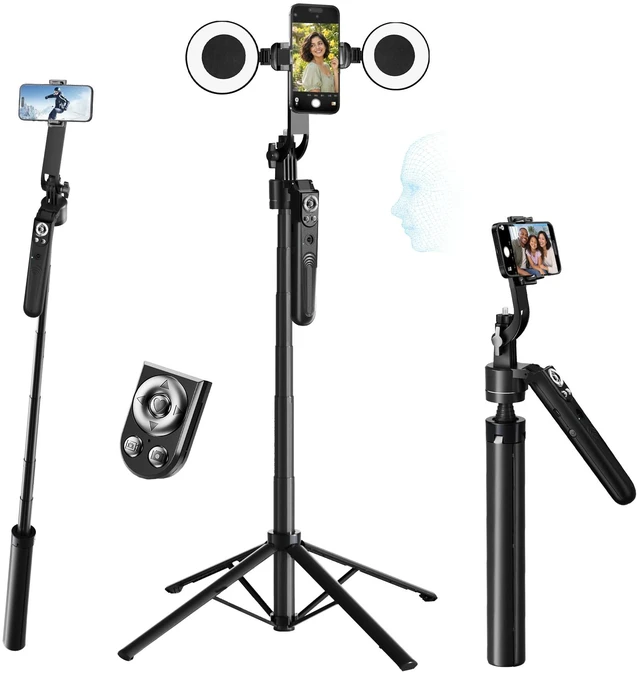 Main image of Auto Face Tracking Tripod for iPhone with Light & Remote | 70.9" Tall Selfie Stick Tripod, 360° Rotating Phone Tripod for TikTok, Vlogging & Video Recording