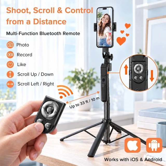 Alt view image 4 of 7 - Auto Face Tracking Tripod for iPhone with Light & Remote | 70.9" Tall Selfie Stick Tripod, 360° Rotating Phone Tripod for TikTok, Vlogging & Video Recording