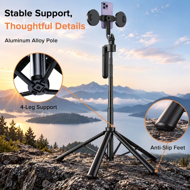 Alt view image 7 of 7 - Auto Face Tracking Tripod for iPhone with Light & Remote | 70.9" Tall Selfie Stick Tripod, 360° Rotating Phone Tripod for TikTok, Vlogging & Video Recording