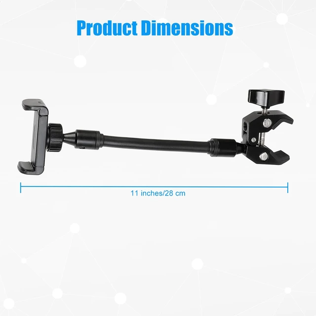 Alt view image 4 of 7 - Mic Stand Phone Holder, Aluminum Alloy Clamp Flexible Gooseneck Arm Phone Holder for Microphone Stand Ring Light Tripod Pole Tube Rod Desk Table, for iPhone, Samsung Galaxy, and Any Smartphones