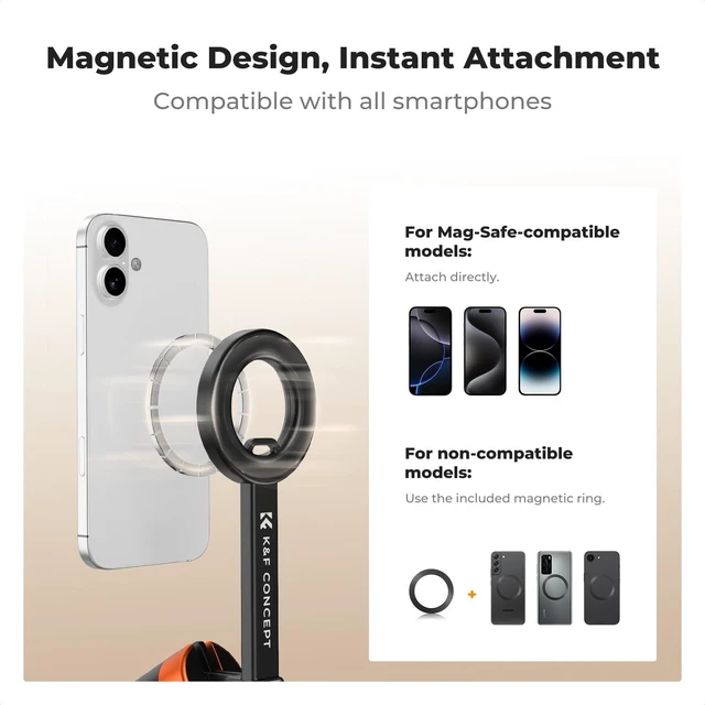 Alt view image 2 of 7 - 71" Magnetic Phone Tripod, Selfie Stick with Remote | Compatible with iPhone 18 Pro, N52 Magnetic, Lightweight & Portable, Aluminium Travel Phone Tripod Stand, MS18