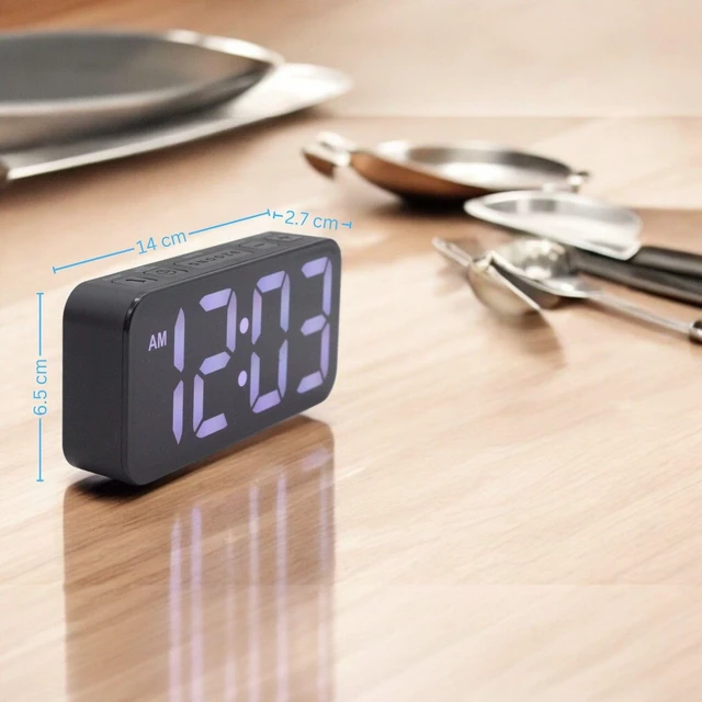 Alt view image 4 of 5 - Digital alarm clock with color-changing display, 13 display modes, 3 alarm volumes, USB-C charging port (grey)