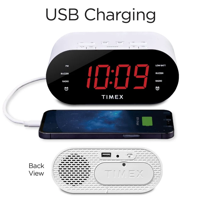 Alt view image 3 of 6 - Alarm Clock for Bedroom with FM Radio and 10 Station Presets, Clock Radio with USB Charger, Dual Alarms and Large Display- White(T232W)