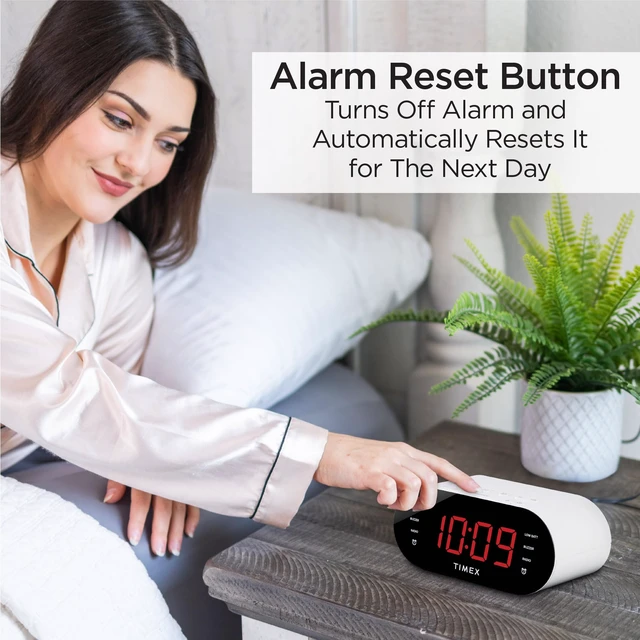 Alt view image 5 of 6 - Alarm Clock for Bedroom with FM Radio and 10 Station Presets, Clock Radio with USB Charger, Dual Alarms and Large Display- White(T232W)