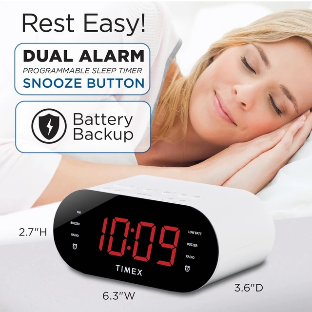 Alt view image 4 of 6 - Alarm Clock for Bedroom with FM Radio and 10 Station Presets, Clock Radio with USB Charger, Dual Alarms and Large Display- White(T232W)