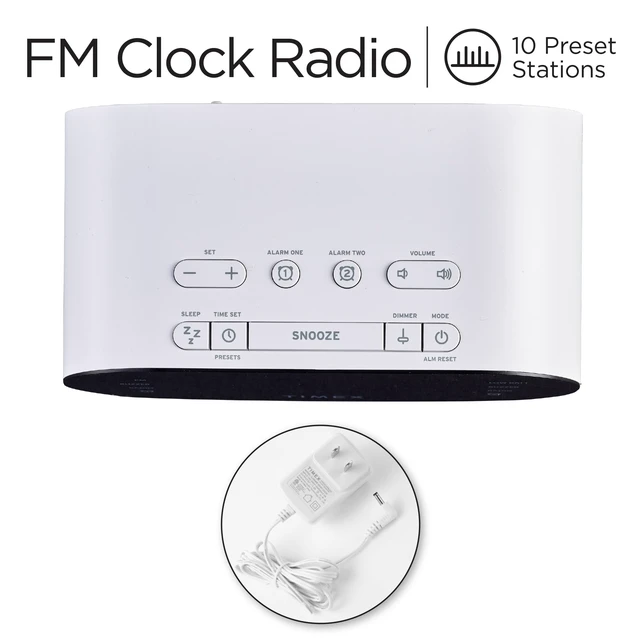 Alt view image 6 of 6 - Alarm Clock for Bedroom with FM Radio and 10 Station Presets, Clock Radio with USB Charger, Dual Alarms and Large Display- White(T232W)