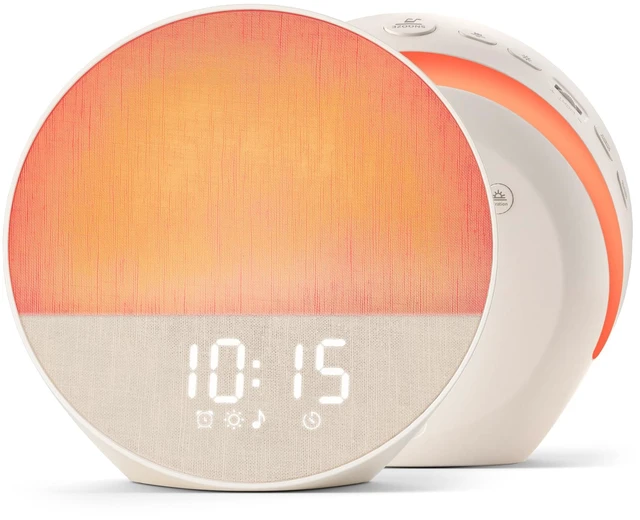 Main image of Sunrise Alarm Clock, Sound Machine, Dual-Sided Sunrise Wake Up Light | Natural Sunrise Glow, Dual-Sided Enhanced Light, Dimmable Alarm Clock, 30 Sounds, Dedicated Alarm Buttons, Oat Beige