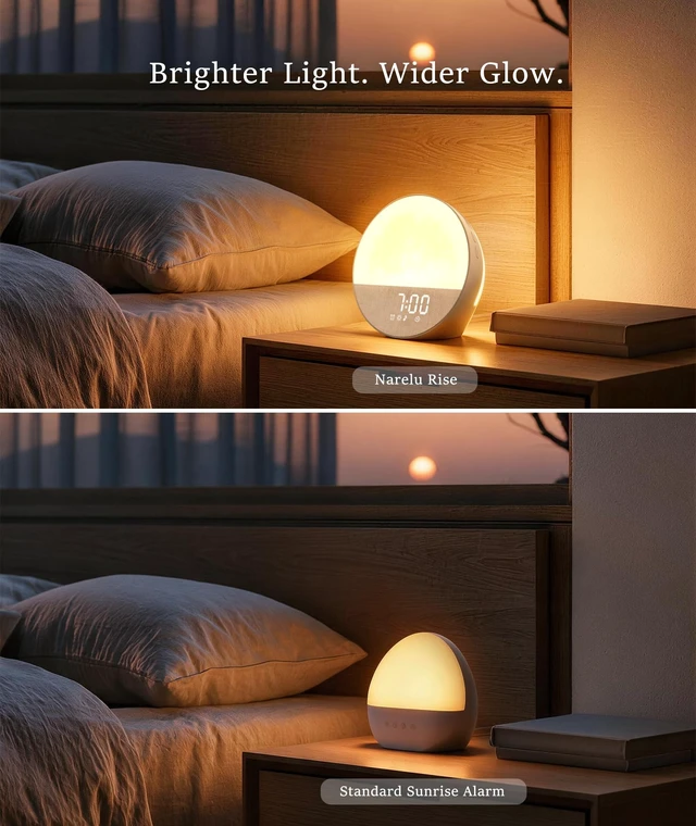 Alt view image 6 of 7 - Sunrise Alarm Clock, Sound Machine, Dual-Sided Sunrise Wake Up Light | Natural Sunrise Glow, Dual-Sided Enhanced Light, Dimmable Alarm Clock, 30 Sounds, Dedicated Alarm Buttons, Oat Beige