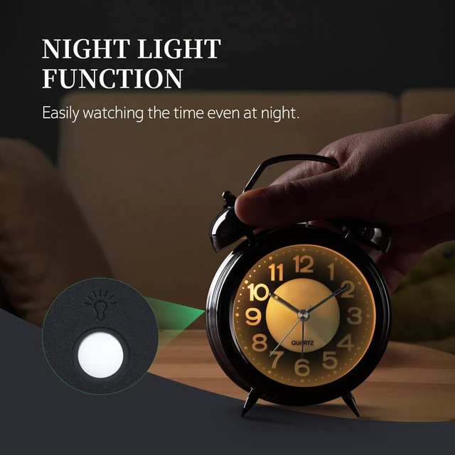 Alt view image 3 of 7 - Super Loud Alarm Clock For heavy sleepers,4 inches Twin Bell Alarm Clock with Backlight,Battery Operated,Silent Non Ticking,For Kids,Adults,Bedrooms,Retro decor Desk Analog Clocks.. (Noctilucent)