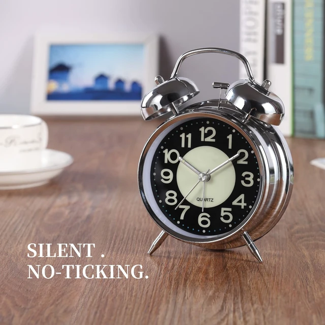 Alt view image 4 of 7 - Super Loud Alarm Clock For heavy sleepers,4 inches Twin Bell Alarm Clock with Backlight,Battery Operated,Silent Non Ticking,For Kids,Adults,Bedrooms,Retro decor Desk Analog Clocks.. (Noctilucent)