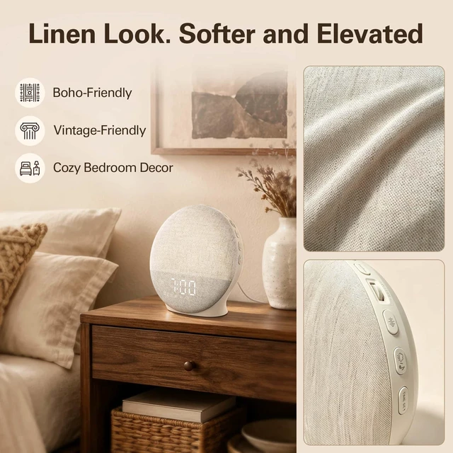 Alt view image 5 of 7 - Sunrise Alarm Clock White Noise Machine with Bluetooth, Beige Linen | Large-Screen Wake Up Light, Display Fully Off for Light-Sensitive Sleepers, 25 Sleep Sounds, 8-Hour Timer, 17 Light Modes