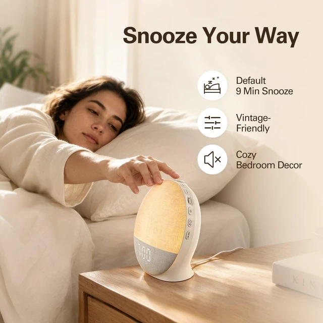 Alt view image 6 of 7 - Sunrise Alarm Clock White Noise Machine with Bluetooth, Beige Linen | Large-Screen Wake Up Light, Display Fully Off for Light-Sensitive Sleepers, 25 Sleep Sounds, 8-Hour Timer, 17 Light Modes