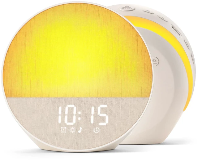 Main image of Sunrise Alarm Clock, Sound Machine, Dual-Sided Sunrise Wake Up Light | Natural Sunrise Glow, Dual-Sided Enhanced Light, White Noise Machine, 30 Sounds, Dedicated Alarm Buttons, Cloud White
