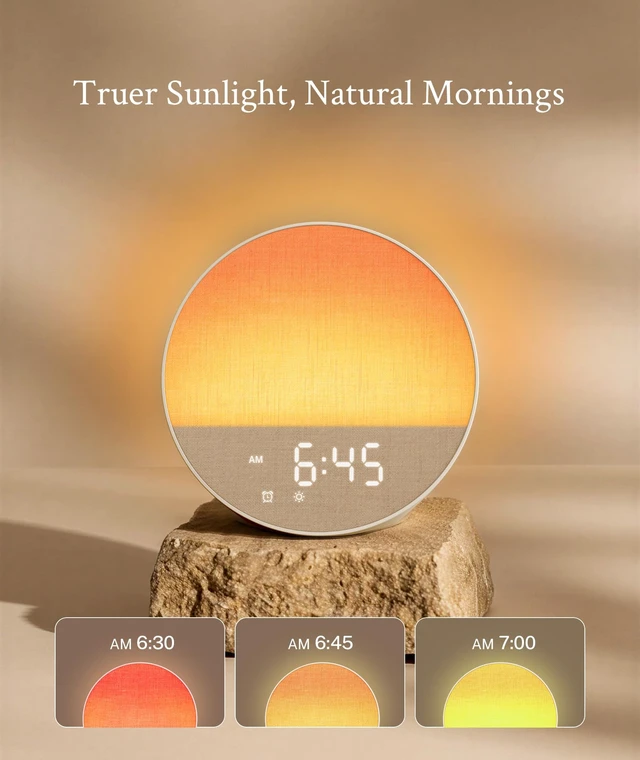 Alt view image 4 of 7 - Sunrise Alarm Clock, Sound Machine, Dual-Sided Sunrise Wake Up Light | Natural Sunrise Glow, Dual-Sided Enhanced Light, White Noise Machine, 30 Sounds, Dedicated Alarm Buttons, Cloud White