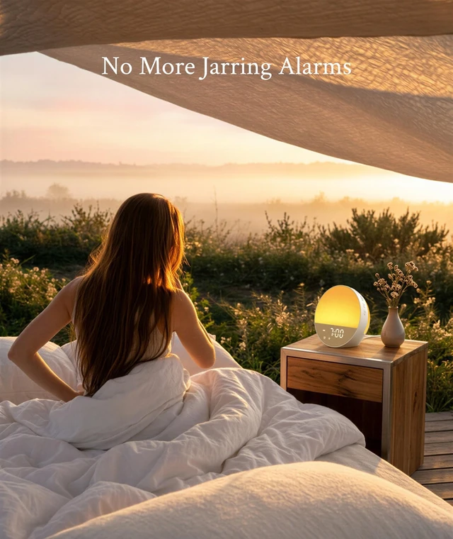 Alt view image 6 of 7 - Sunrise Alarm Clock, Sound Machine, Dual-Sided Sunrise Wake Up Light | Natural Sunrise Glow, Dual-Sided Enhanced Light, White Noise Machine, 30 Sounds, Dedicated Alarm Buttons, Cloud White