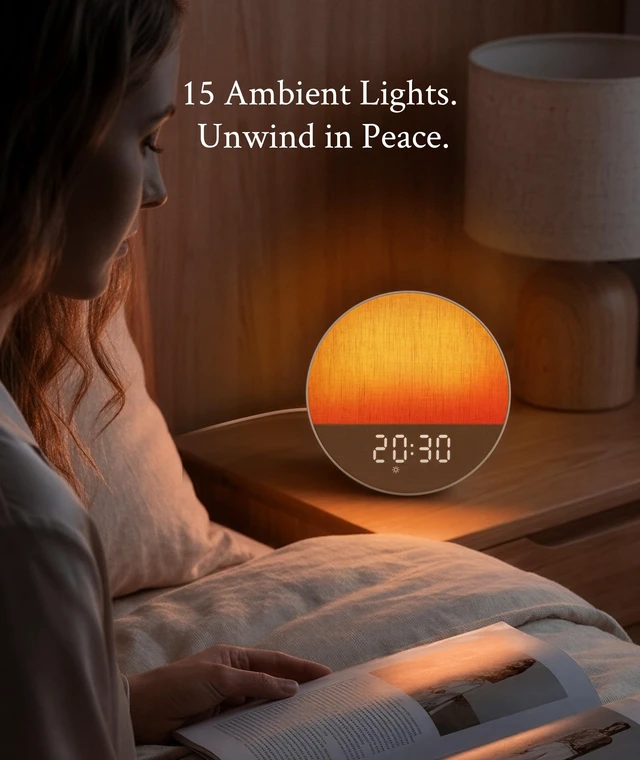Alt view image 7 of 7 - Sunrise Alarm Clock, Sound Machine, Dual-Sided Sunrise Wake Up Light | Natural Sunrise Glow, Dual-Sided Enhanced Light, White Noise Machine, 30 Sounds, Dedicated Alarm Buttons, Cloud White