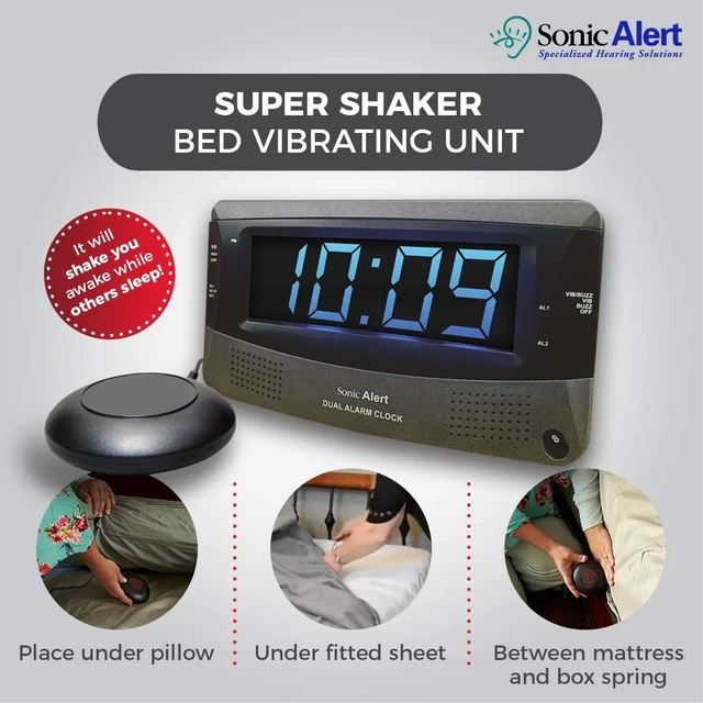 Alt view image 3 of 5 - Dual Extra Loud Alarm Clock with Bed Shaker Sonic Boom Vibrating Alarm Clock for Heavy Sleepers, Battery Backup | Wake with a Shake (Black)