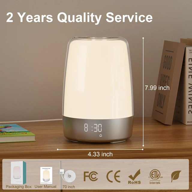 Alt view image 7 of 7 - Sunrise Alarm Clock with Wake Up Light for Bedrooms Adults Kids | 30-Min Sunrise Simulation, Sleep Timer, 7 Wake-Up Options, 6-Color RGB Night Light, 3 Brightness Warm Light Bedside Lamp