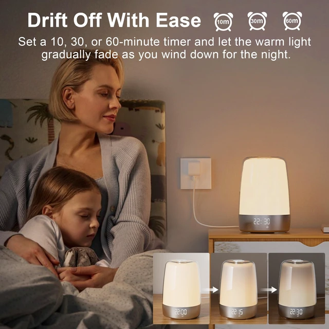 Alt view image 4 of 7 - Sunrise Alarm Clock with Wake Up Light for Bedrooms Adults Kids | 30-Min Sunrise Simulation, Sleep Timer, 7 Wake-Up Options, 6-Color RGB Night Light, 3 Brightness Warm Light Bedside Lamp