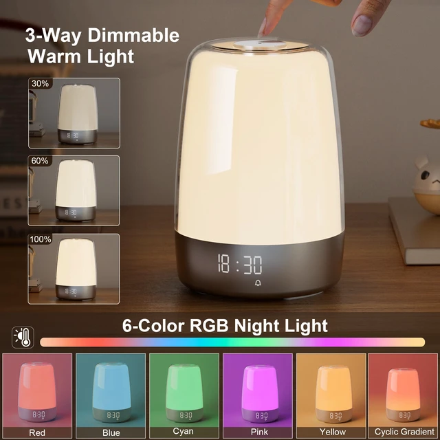 Alt view image 5 of 7 - Sunrise Alarm Clock with Wake Up Light for Bedrooms Adults Kids | 30-Min Sunrise Simulation, Sleep Timer, 7 Wake-Up Options, 6-Color RGB Night Light, 3 Brightness Warm Light Bedside Lamp