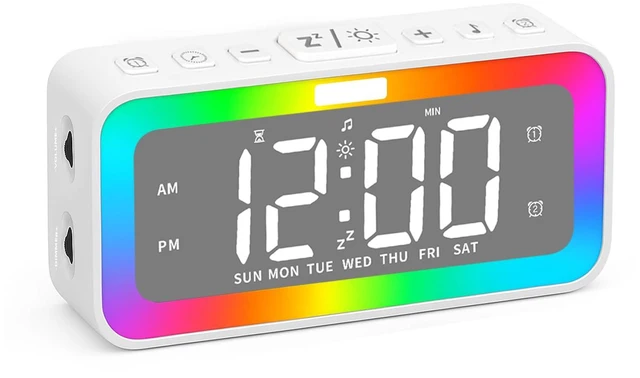 Main image of Digital Alarm Clock for Bedrooms, Dual Alarm for Heavy Sleepers | Large display with a 7-color night light, nature sounds and adjustable volume for bedrooms, home offices and bedside use.
