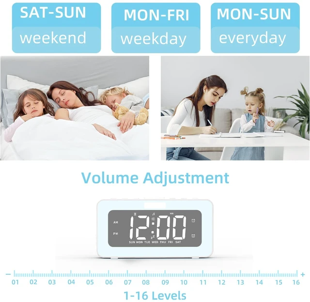 Alt view image 5 of 7 - Digital Alarm Clock for Bedrooms, Dual Alarm for Heavy Sleepers | Large display with a 7-color night light, nature sounds and adjustable volume for bedrooms, home offices and bedside use.