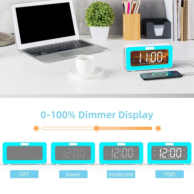 Alt view image 7 of 7 - Digital Alarm Clock for Bedrooms, Dual Alarm for Heavy Sleepers | Large display with a 7-color night light, nature sounds and adjustable volume for bedrooms, home offices and bedside use.