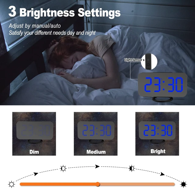 Alt view image 2 of 7 - Small Digital Alarm Clock for Bedrooms, LED Mirror Desk Clock | Dimmable Lihgt 2 USB Charging Ports Snooze Nightstand Table Aesthetic Sleek Clocks Decor for Bedroom Office