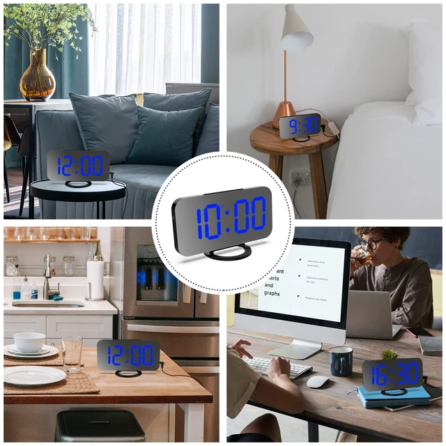 Alt view image 4 of 7 - Small Digital Alarm Clock for Bedrooms, LED Mirror Desk Clock | Dimmable Lihgt 2 USB Charging Ports Snooze Nightstand Table Aesthetic Sleek Clocks Decor for Bedroom Office