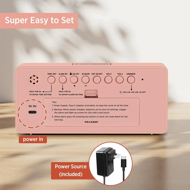 Alt view image 7 of 7 - Digital Alarm Clock for Bedroom Bedside, Large Display 5 Dimmers | Electric Alarm Clock Battery Backup Powered, Mirror Face, Large Numbers for Seniors