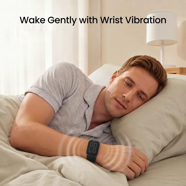 Alt view image 3 of 7 - Vibrating Alarm Clock Watch, Comfort Wake-Up Alarm Wristband | 7-Day Battery, Wearable Vibration Wrist Alarm for Shared Bedrooms, Hearing impaired& Dorms, Zinc Case with Comfort Weave Loop