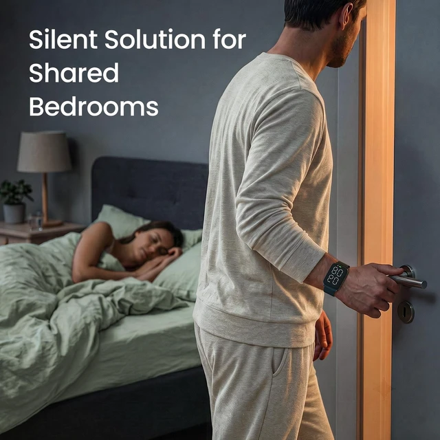 Alt view image 2 of 7 - Vibrating Alarm Clock Watch, Comfort Wake-Up Alarm Wristband | 7-Day Battery, Wearable Vibration Wrist Alarm for Shared Bedrooms, Hearing impaired& Dorms, Zinc Case with Comfort Weave Loop