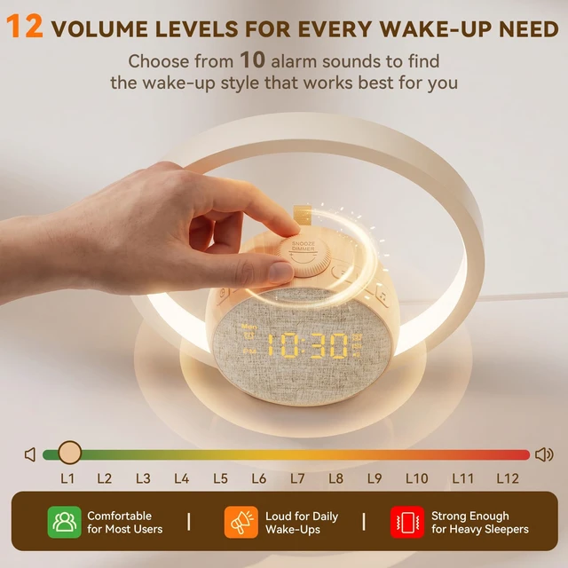 Alt view image 3 of 7 - Loud Alarm Clock for Heavy Sleepers with Wireless Bed Shaker | Sunrise Wake Up Light, Vibrating Dual Alarms for Adults, Hearing Impaired, 20 Sleep Sounds Machine, Sleep Timer, Snooze