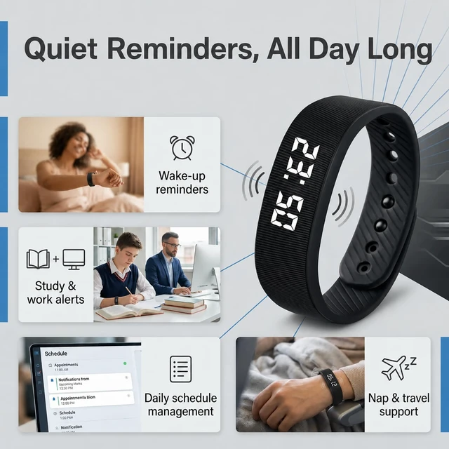 Alt view image 3 of 7 - Vibrating Alarm Wristband Clock for Heavy Sleepers Wake Band Wrist Watch Silent Vibration Bracelet Loud Adults Strike Deaf People Despertar with that Won't Partner Extremely Deep