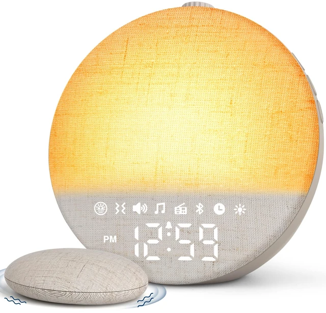 Main image of Sunrise Alarm Clock Radio with Bed Shaker for Heavy Sleepers, Extra Loud FM Radio Alarm, Bluetooth Speaker, Dimmable Night Light for Bedrooms Kids, 7 Wake-Up Modes, Cream Linen