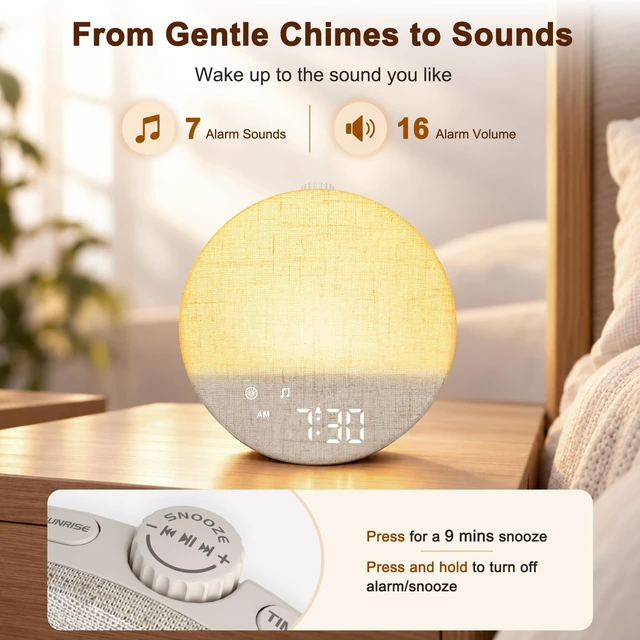 Alt view image 4 of 7 - Sunrise Alarm Clock with Bed Shaker for Heavy Sleepers Bedroom, White Noise Sound Machine for Sleep Baby Adults, Bluetooth, Timer, Loud Alarm Clock Wake Up Light for Kids, Night Light Dimmer