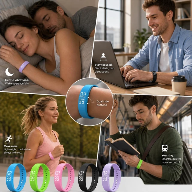 Alt view image 7 of 7 - Smart Watch Alarm Clock for Heavy Sleepers Bracelets Men Digital Vibrating Wristband para Hombres Bedroom Devices Women and Teens Wake Silent Long Distance Battery Powered Bed Shaker (pink)