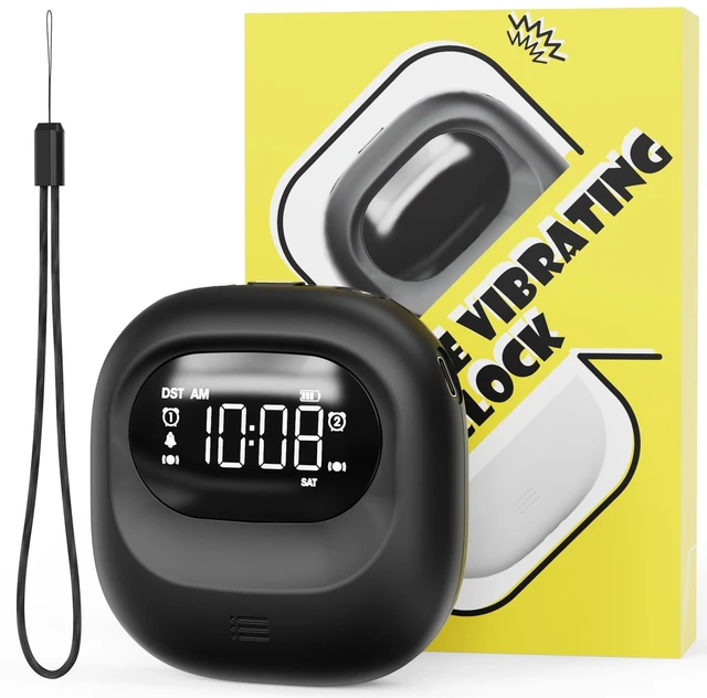 Main image of Vibrating Alarm Clock Bed Shaker, Rechargeable 3000mAh Battery | 160-Day Standby Travel Alarm Clock Battery Operated, 3 Vibration & 5 Volume Levels, Dual Alarms for Kids & Deaf People