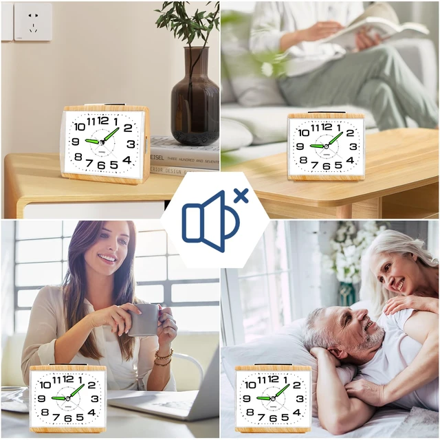 Alt view image 4 of 7 - Large Analog Alarm Clock for Bedside, Silent Non-Ticking | with Night Light, Battery Powered, Gradually Increasing Alarm for Heavy Sleepers, Seniors