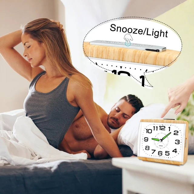 Alt view image 5 of 7 - Large Analog Alarm Clock for Bedside, Silent Non-Ticking | with Night Light, Battery Powered, Gradually Increasing Alarm for Heavy Sleepers, Seniors