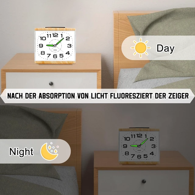 Alt view image 7 of 7 - Large Analog Alarm Clock for Bedside, Silent Non-Ticking | with Night Light, Battery Powered, Gradually Increasing Alarm for Heavy Sleepers, Seniors